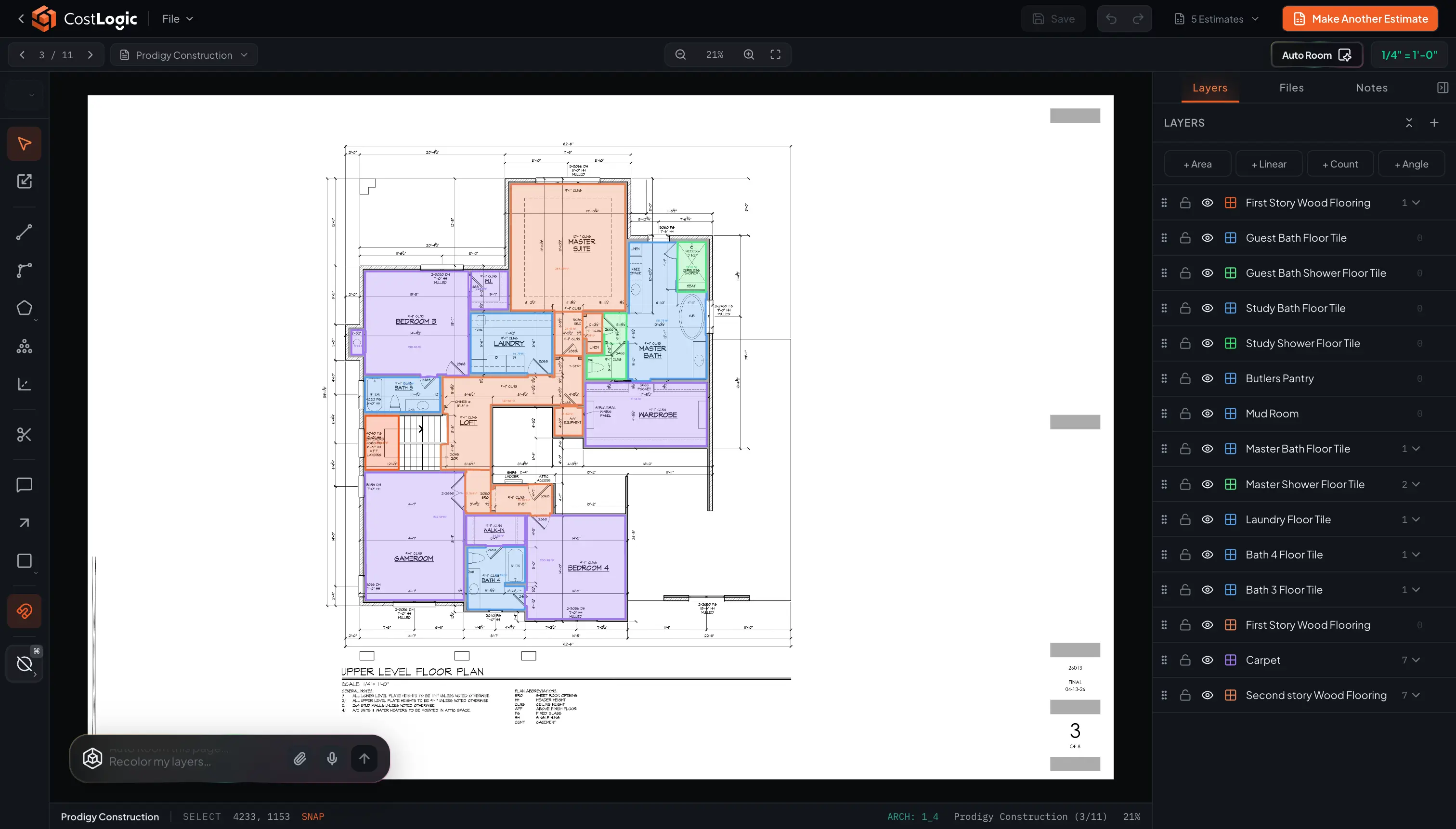 CostLogic takeoff workspace measuring a floor plan