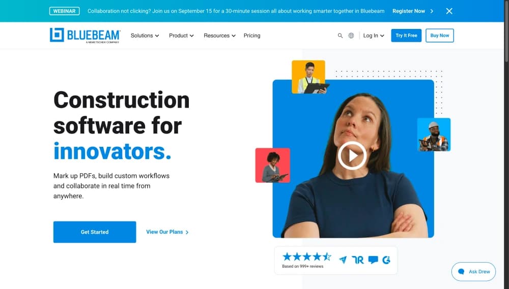 Bluebeam Revu workspace with construction plans and measurement tools