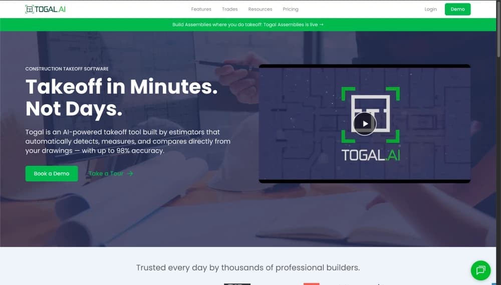 Togal AI takeoff workspace with a measured floor plan