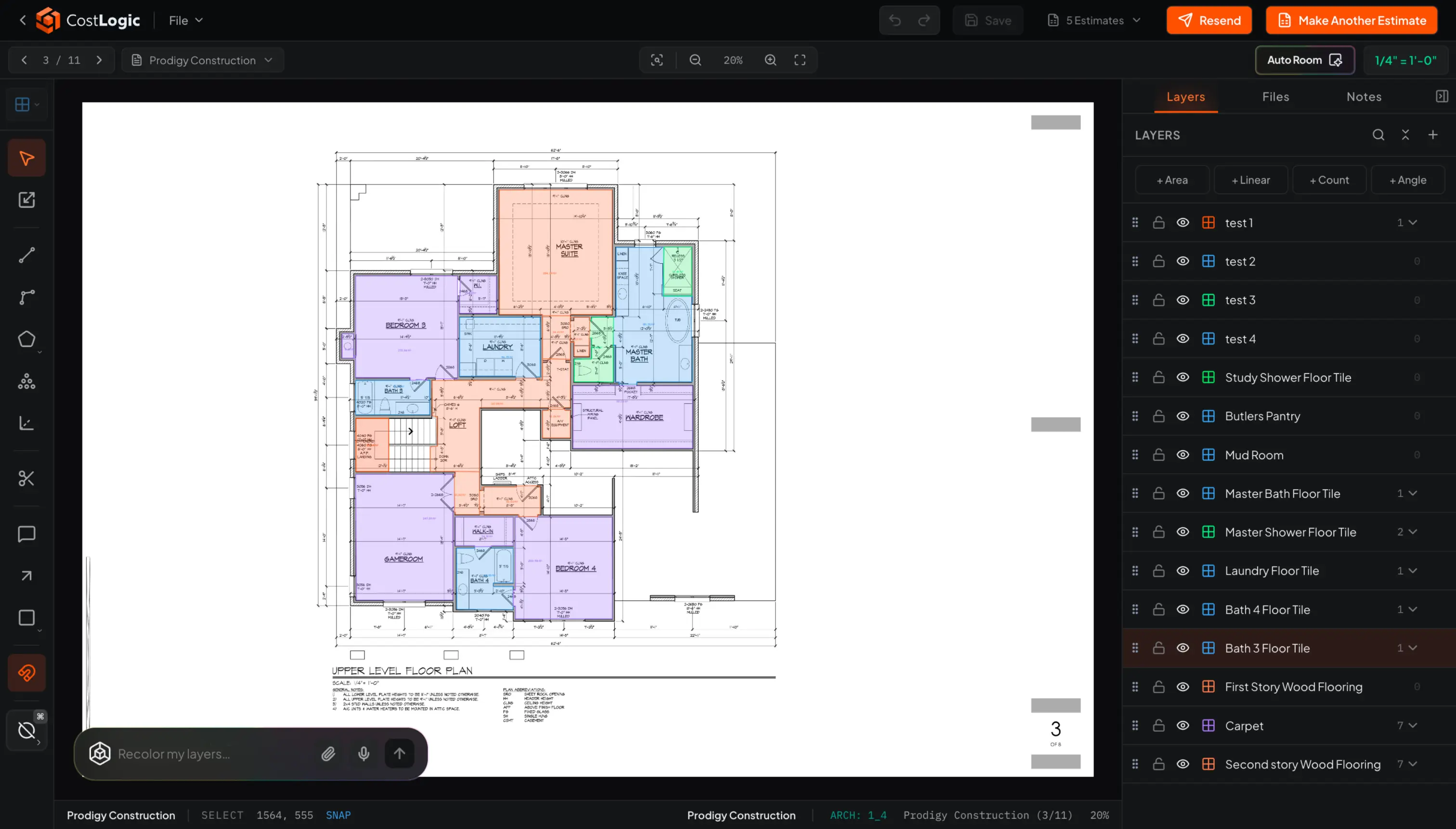 CostLogic takeoff workspace measuring a floor plan